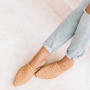 Liberte 8 Prague Woven Mule Tan Woven Leather Basketweave Design Luxe Slip On